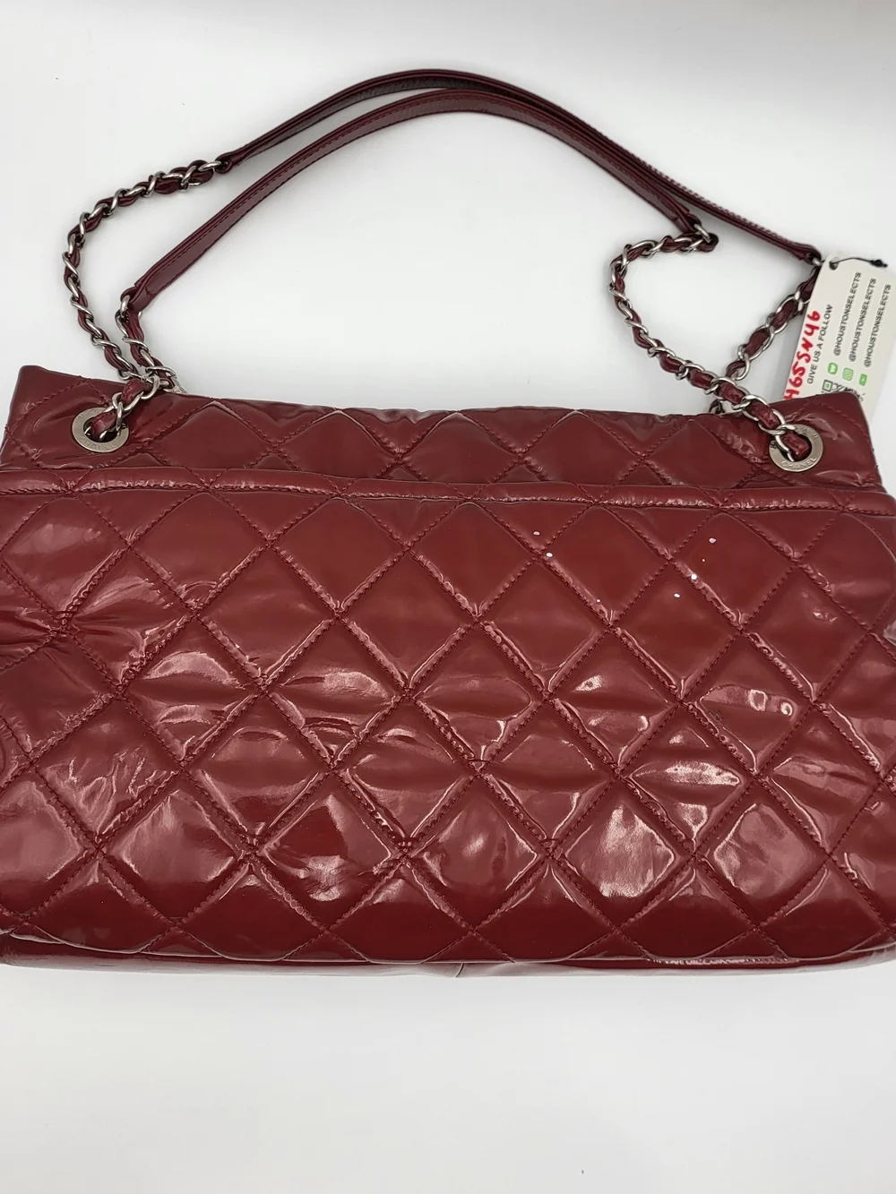 CHANEL TOTE BAG BURGUNDY PATENT LEATHER VERNIS ROUGE. AUTH w/COA.